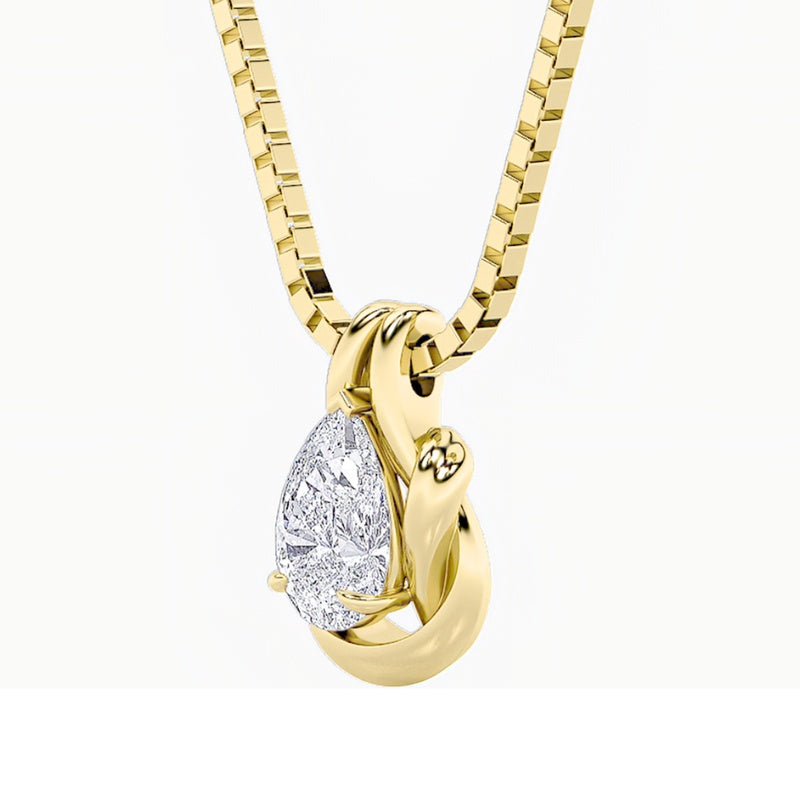 2CTW Pear Shaped Lab Grown Diamond (F/VS) Knot Pendant in 14K Gold