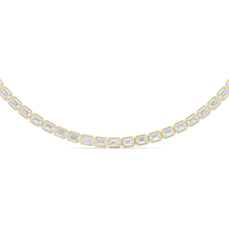 30CTW Emerald Shaped Lab Grown Diamond (F/VS ) Bezel Set Necklace in 14K Gold