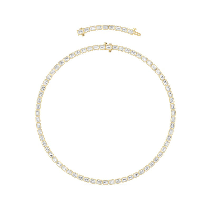 30CTW Emerald Shaped Lab Grown Diamond (F/VS ) Bezel Set Necklace in 14K Gold