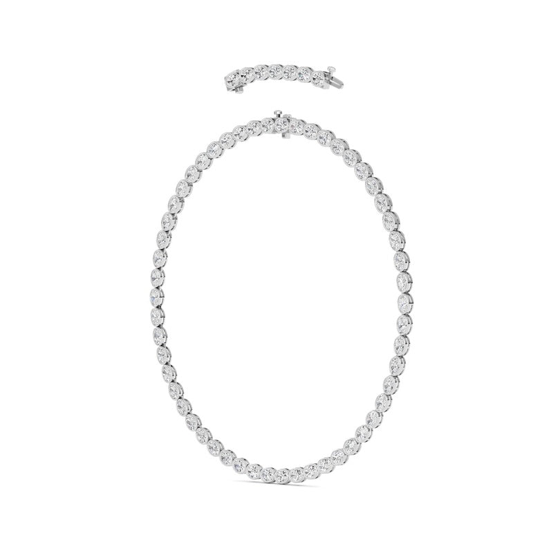 30CTW Oval Lab Grown Diamond (F/VS ) Bezel Set Necklace in 14K Gold