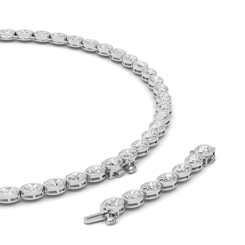 30CTW Oval Lab Grown Diamond (F/VS ) Bezel Set Necklace in 14K Gold