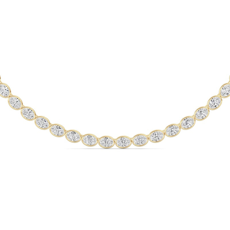 30CTW Oval Lab Grown Diamond (F/VS ) Bezel Set Necklace in 14K Gold