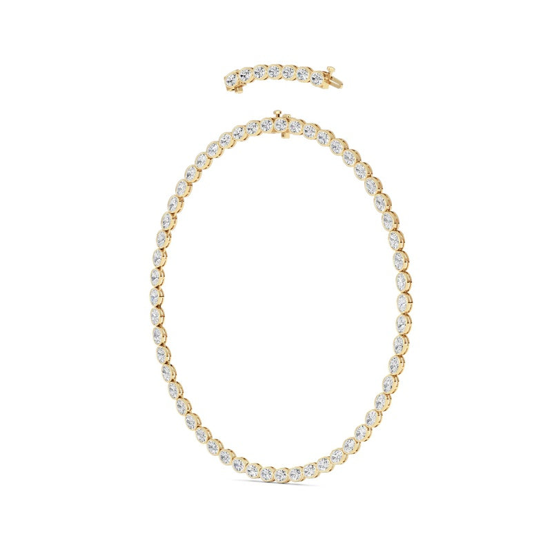 30CTW Oval Lab Grown Diamond (F/VS ) Bezel Set Necklace in 14K Gold