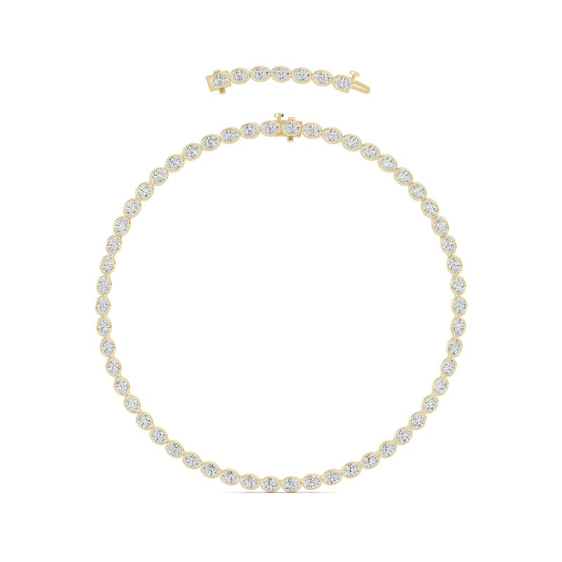 30CTW Oval Lab Grown Diamond (F/VS ) Bezel Set Necklace in 14K Gold
