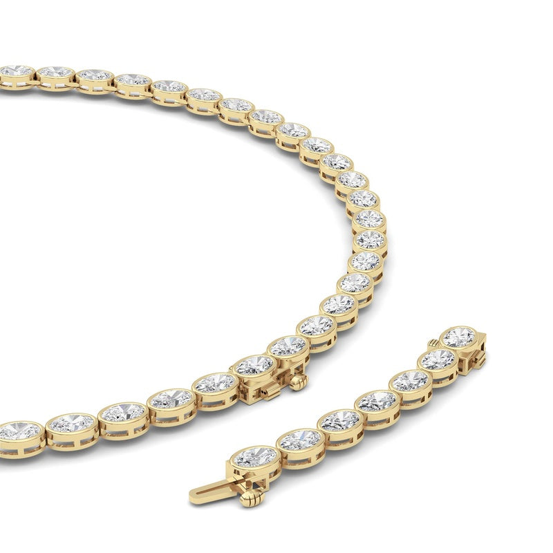 30CTW Oval Lab Grown Diamond (F/VS ) Bezel Set Necklace in 14K Gold