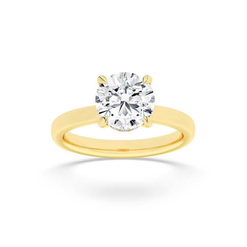 1.5CTW Round Shaped Lab Grown Diamond (F/VS) Hidden Halo Plain Shank Engagement Ring in 14K Gold