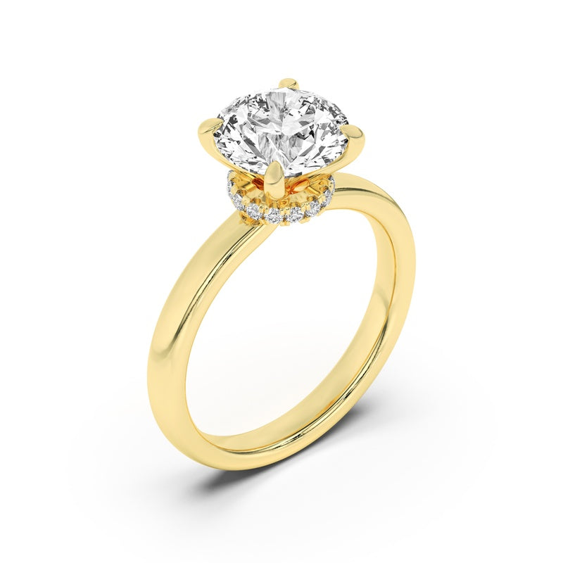 1.5CTW Round Shaped Lab Grown Diamond (F/VS) Hidden Halo Plain Shank Engagement Ring in 14K Gold
