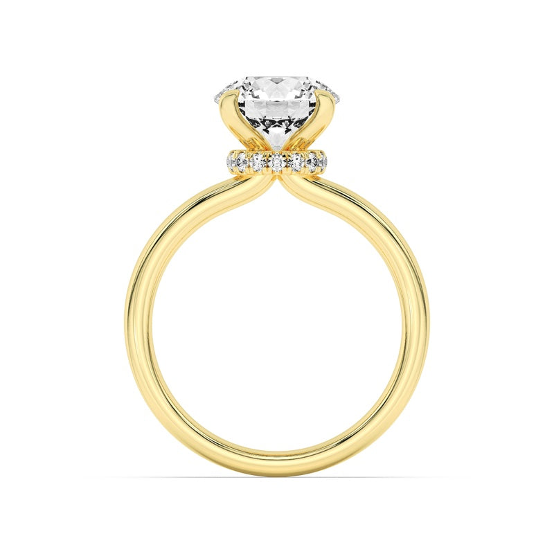 1.5CTW Round Shaped Lab Grown Diamond (F/VS) Hidden Halo Plain Shank Engagement Ring in 14K Gold