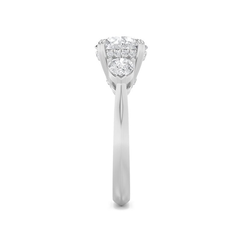 3CTW Round Shaped Lab Grown Diamond (F/VS) Three Stone Hidden Halo Ring in 14K Gold