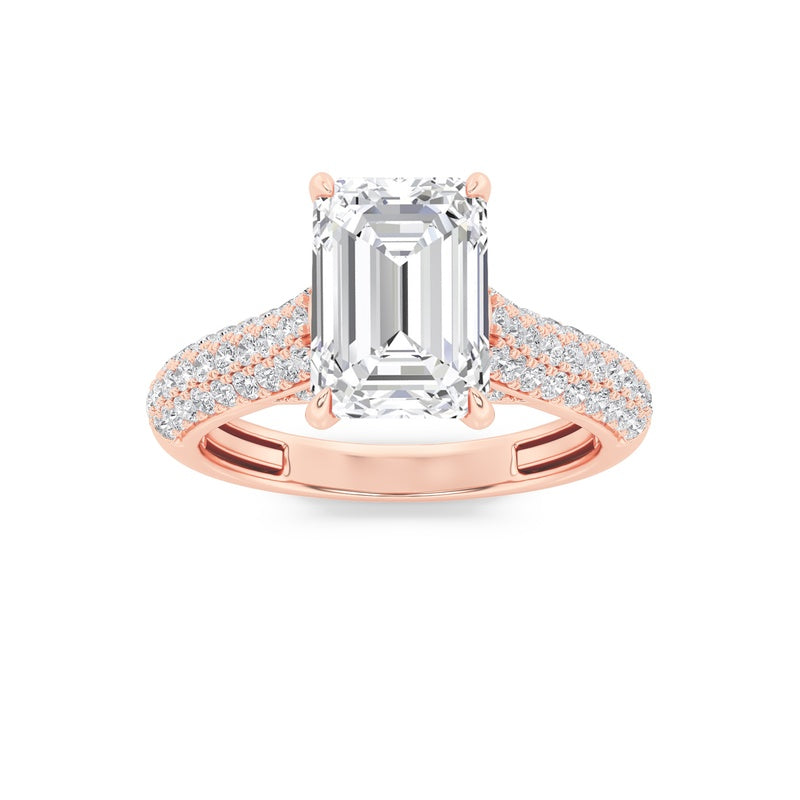 1.5CTW Emerald Shaped Lab Grown Diamond (F/VS) Hidden Halo Accented Engagement Ring in 14K Gold