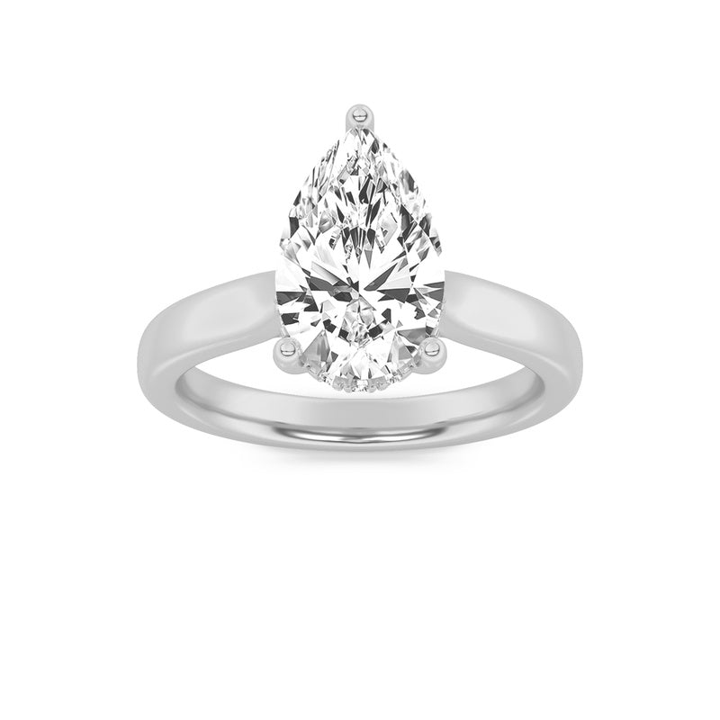 2CTW Pear Shaped Lab Grown Diamond (F/VS) Hidden Halo Cathedral Shank Engagement Ring in 14K Gold