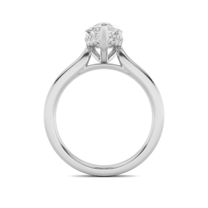 2CTW Pear Shaped Lab Grown Diamond (F/VS) Hidden Halo Cathedral Shank Engagement Ring in 14K Gold