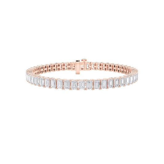 12.5CTW Emerald Shaped Lab Grown Diamond (F/VS) East West Line Bracelet in 14K Gold
