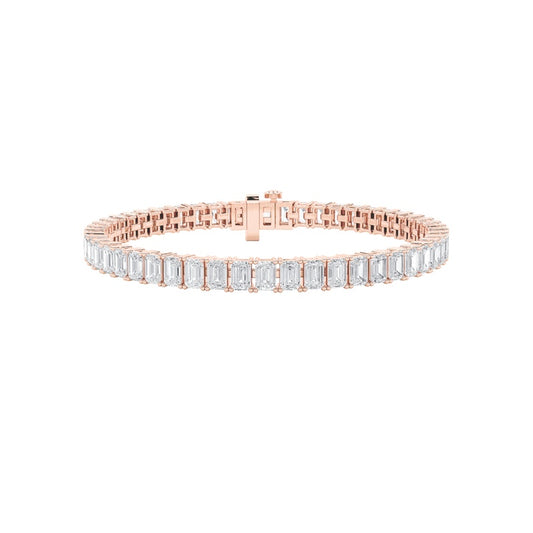 15CTW Emerald Shaped Lab Grown Diamond (F/VS) East West Line Bracelet in 14K Gold
