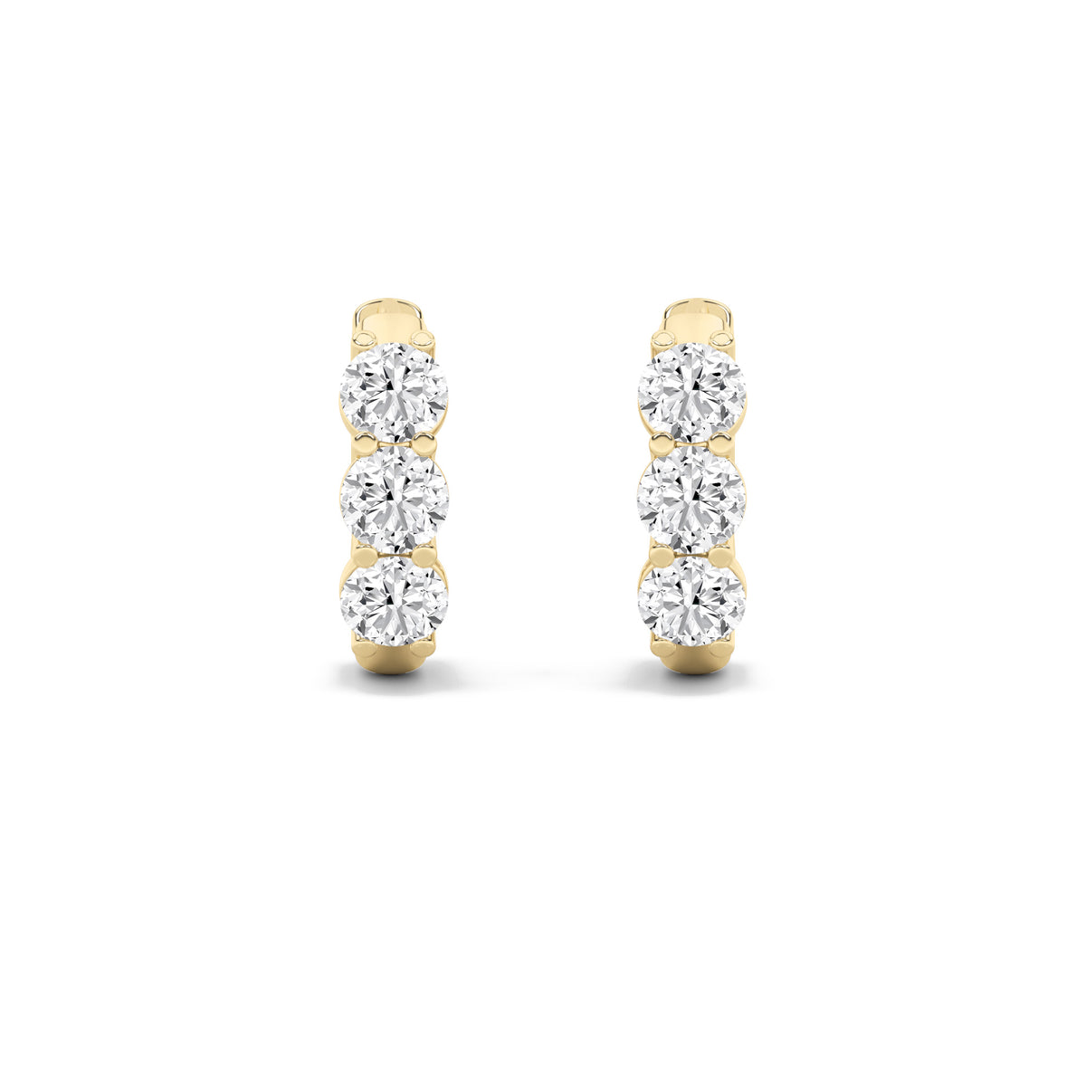 2 ct tw IGI Certified Round Lab-Grown Diamond Three Stone Huggie Earrings in 14K Solid Gold - Yellow