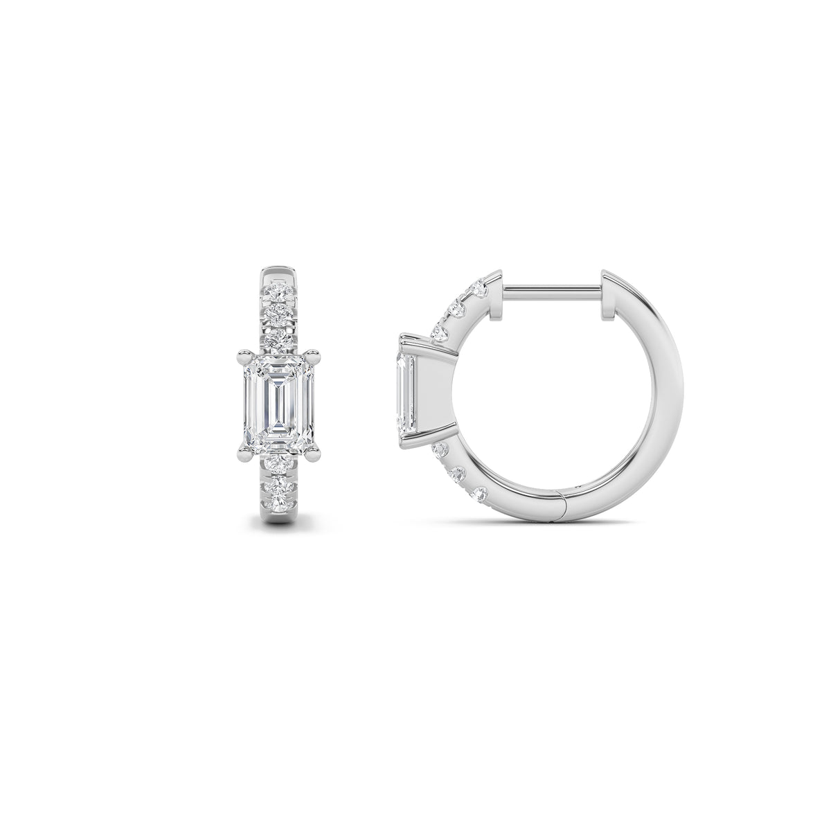 1.5 ct tw IGI Certified Emerald Lab-Grown Diamond Solitaire Accent Huggie Earrings in 14K Solid Gold - White