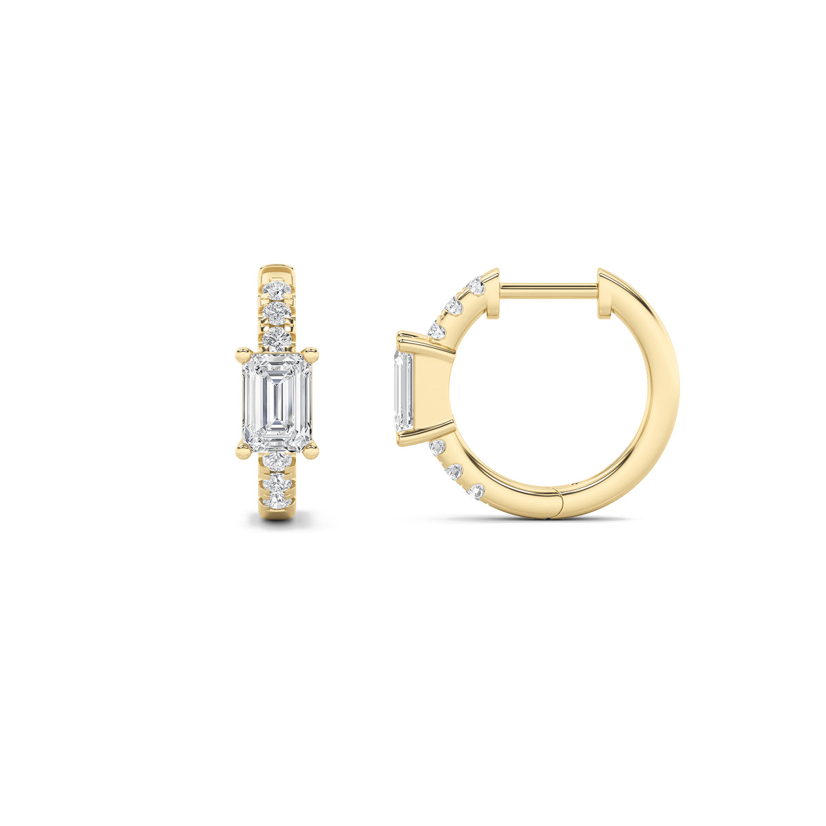 1.5 ct tw IGI Certified Emerald Lab-Grown Diamond Solitaire Accent Huggie Earrings in 14K Solid Gold - Yellow