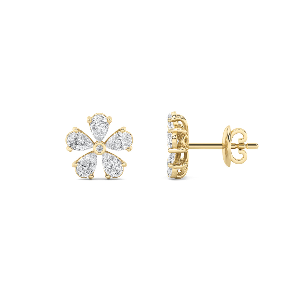 1.5 ct tw IGI Certified Pear Lab-Grown Diamond Floral Earrings in 14K Solid Gold - Yellow
