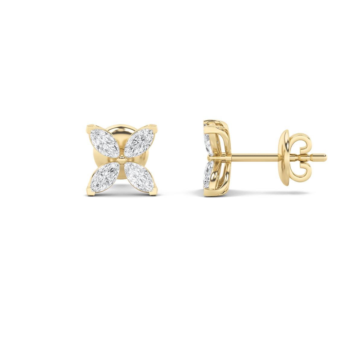 1.5 ct tw IGI Certified Marquise Lab-Grown Diamond Flower Earrings in 14K Solid Gold - Yellow
