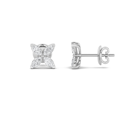 2 ct tw IGI Certified Marquise Lab-Grown Diamond Flower Earrings in 14K Solid Gold - White