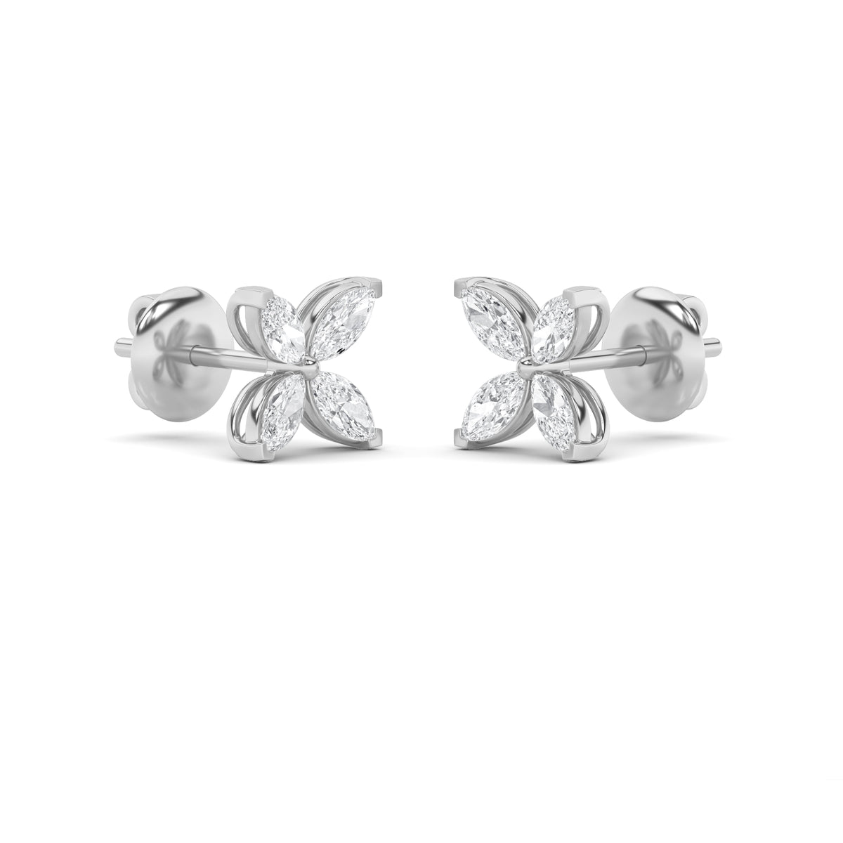2 ct tw IGI Certified Marquise Lab-Grown Diamond Flower Earrings in 14K Solid Gold - White