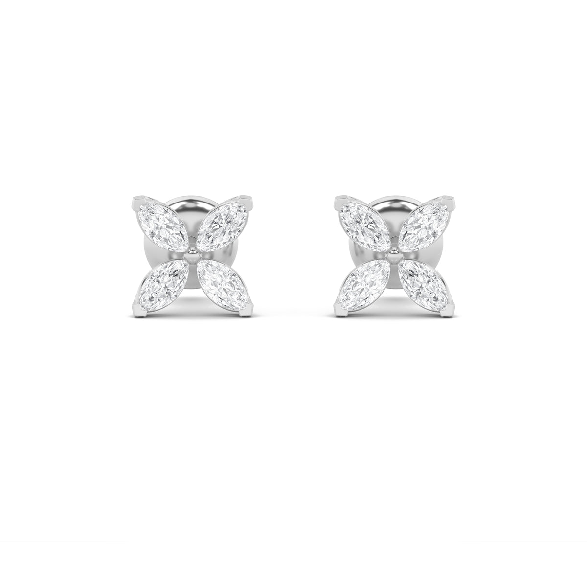 2 ct tw IGI Certified Marquise Lab-Grown Diamond Flower Earrings in 14K Solid Gold - White