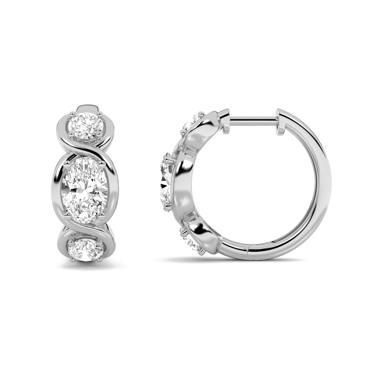 2.5 ct tw IGI Certified Oval Lab-Grown Diamond Three Stone Earrings in 14K Solid Gold - White