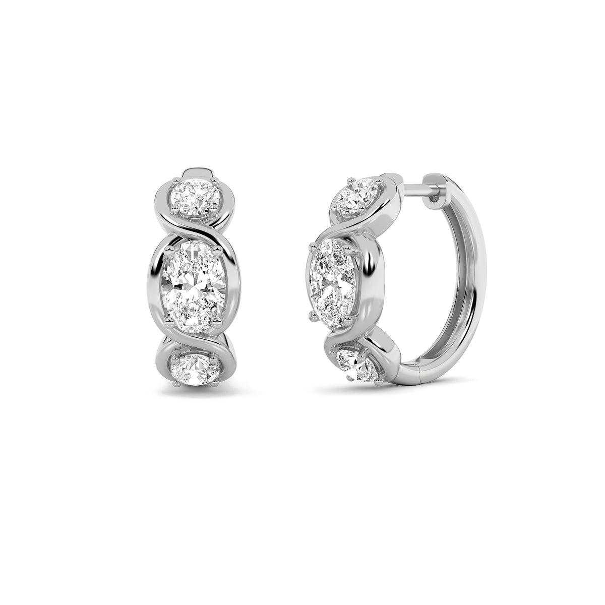 2.5 ct tw IGI Certified Oval Lab-Grown Diamond Three Stone Earrings in 14K Solid Gold - White
