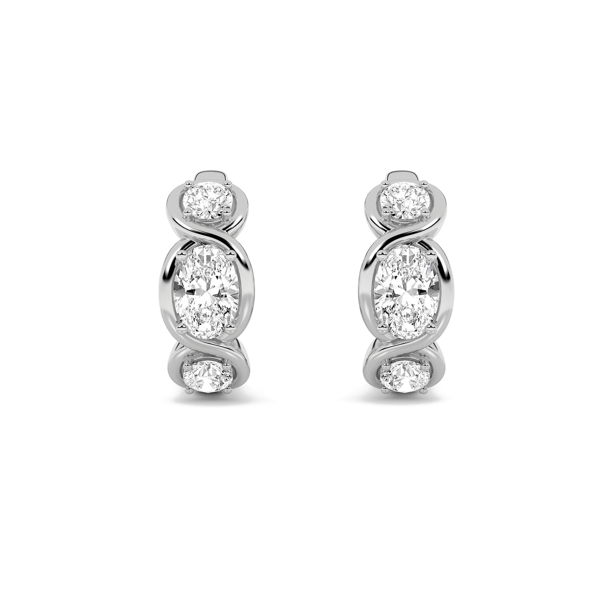 2.5 ct tw IGI Certified Oval Lab-Grown Diamond Three Stone Earrings in 14K Solid Gold - White