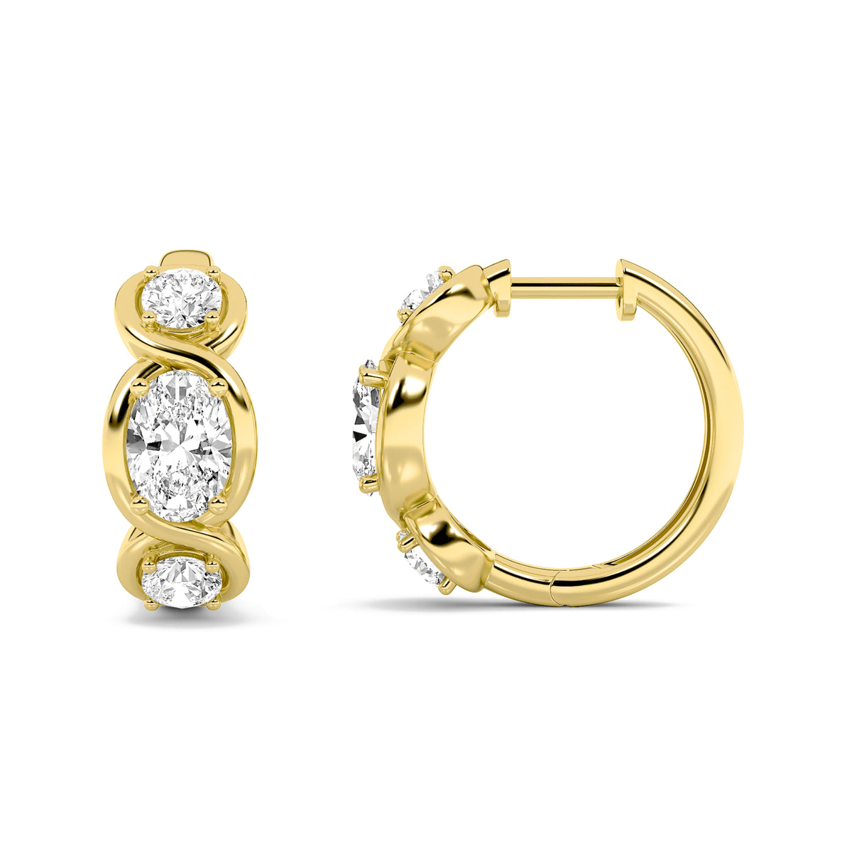 2.5 ct tw IGI Certified Oval Lab-Grown Diamond Three Stone Earrings in 14K Solid Gold - Yellow