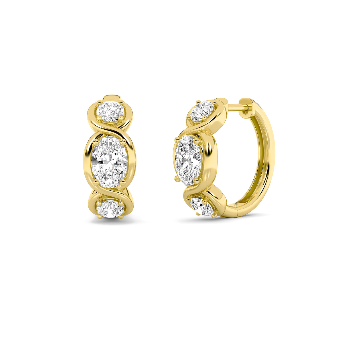 2.5 ct tw IGI Certified Oval Lab-Grown Diamond Three Stone Earrings in 14K Solid Gold - Yellow