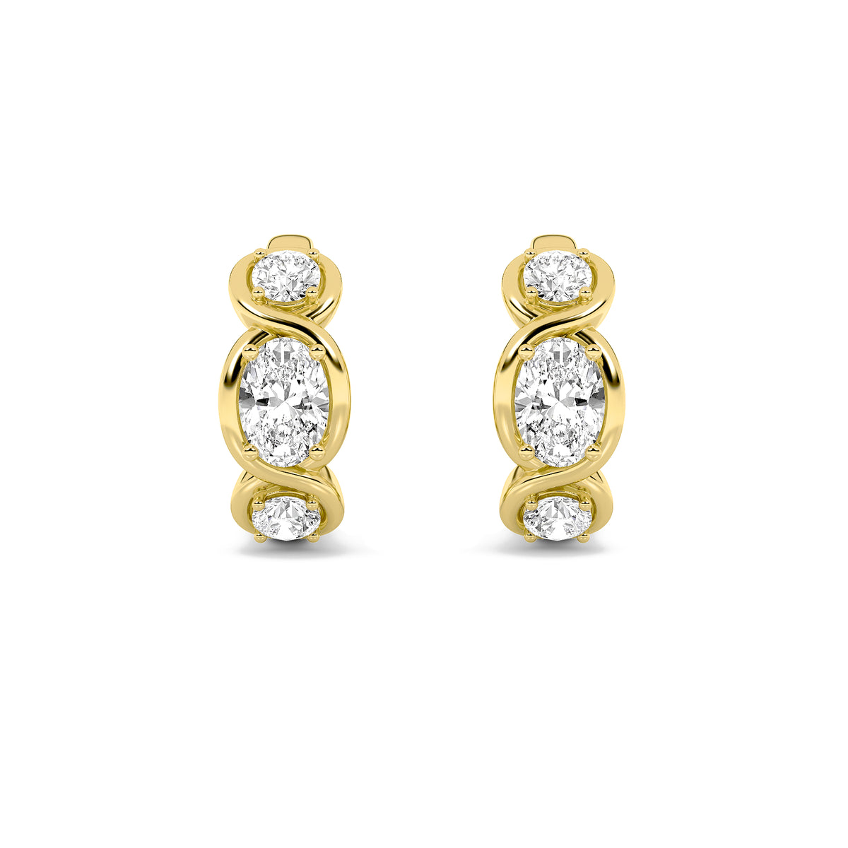 2.5 ct tw IGI Certified Oval Lab-Grown Diamond Three Stone Earrings in 14K Solid Gold - Yellow