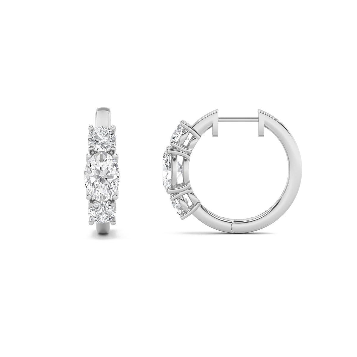 2.5 ct tw IGI Certified Oval Lab-Grown Diamond Three Stone Huggie Earrings in 14K Solid Gold - White