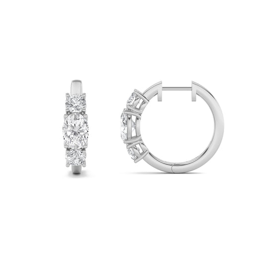 2.5 ct tw IGI Certified Oval Lab-Grown Diamond Three Stone Huggie Earrings in 14K Solid Gold - White