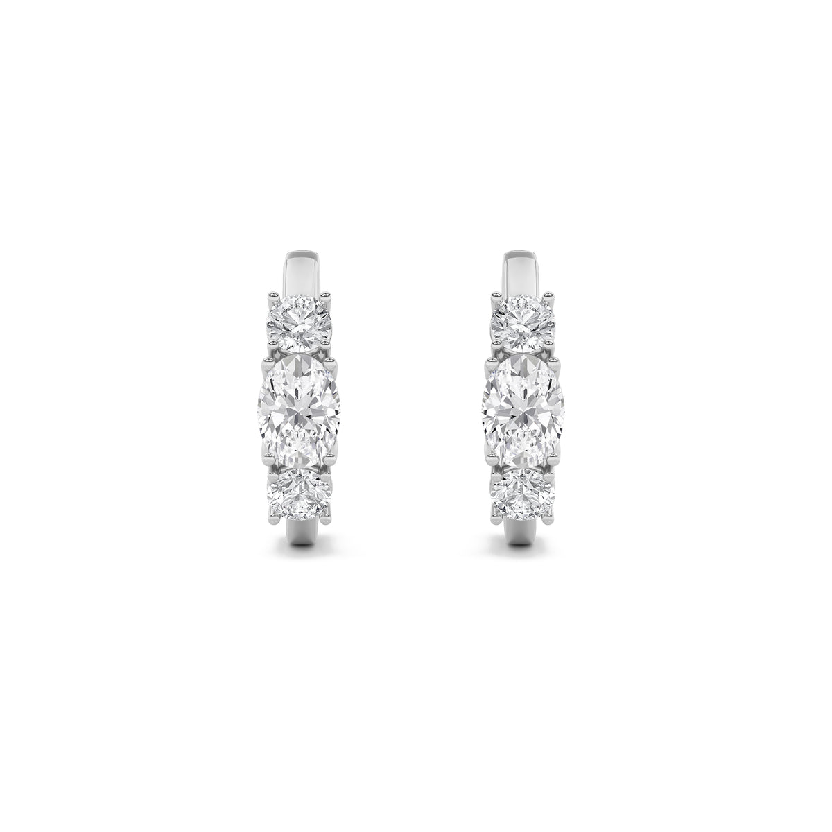 2.5 ct tw IGI Certified Oval Lab-Grown Diamond Three Stone Huggie Earrings in 14K Solid Gold - White
