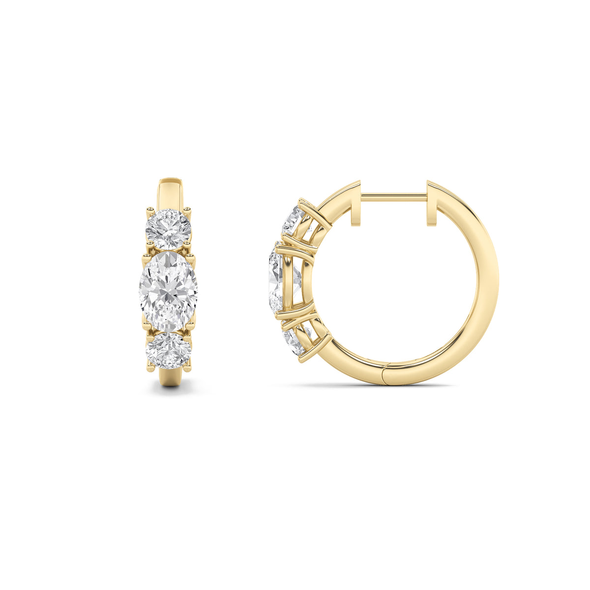 2.5 ct tw IGI Certified Oval Lab-Grown Diamond Three Stone Huggie Earrings in 14K Solid Gold - Yellow