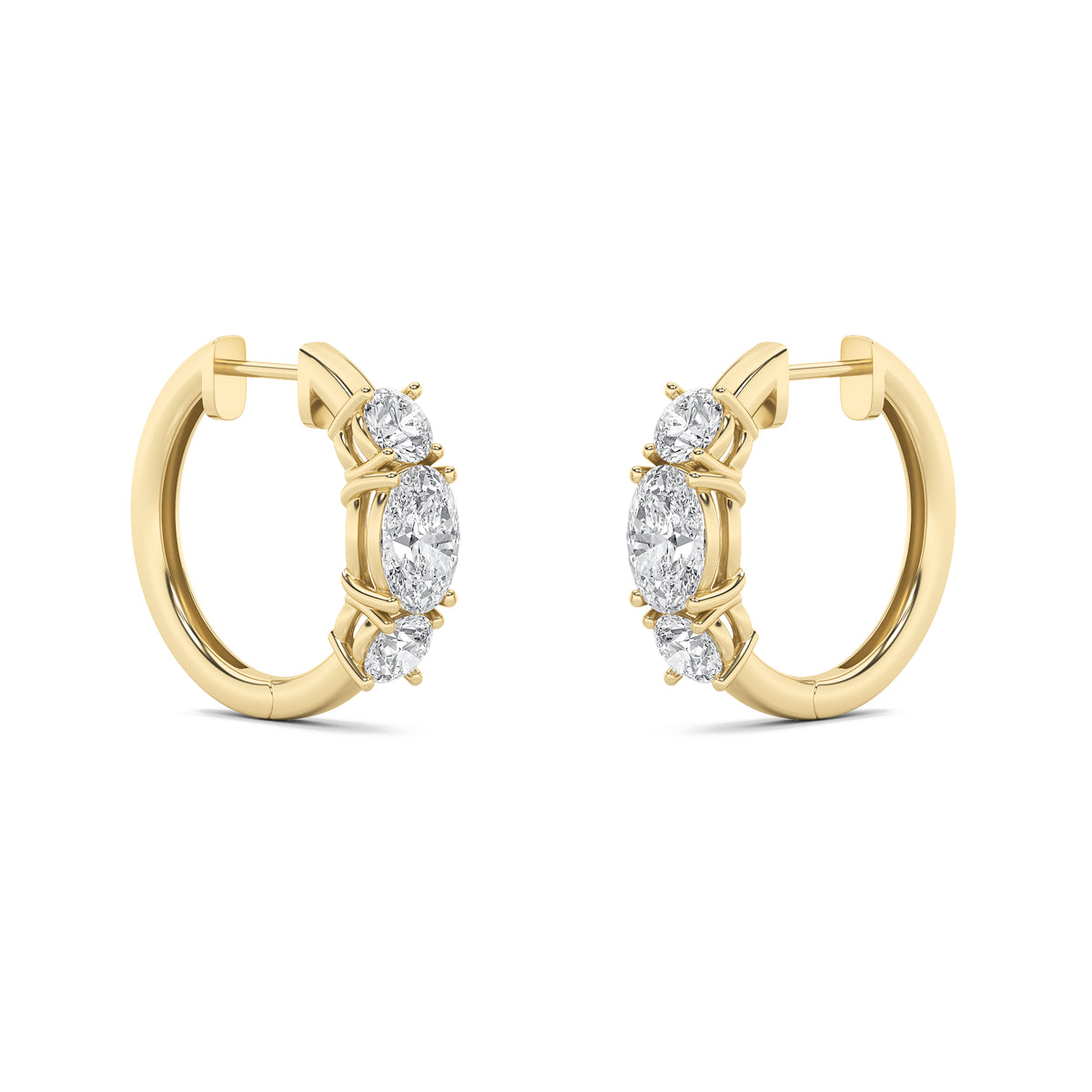 2.5 ct tw IGI Certified Oval Lab-Grown Diamond Three Stone Huggie Earrings in 14K Solid Gold - Yellow
