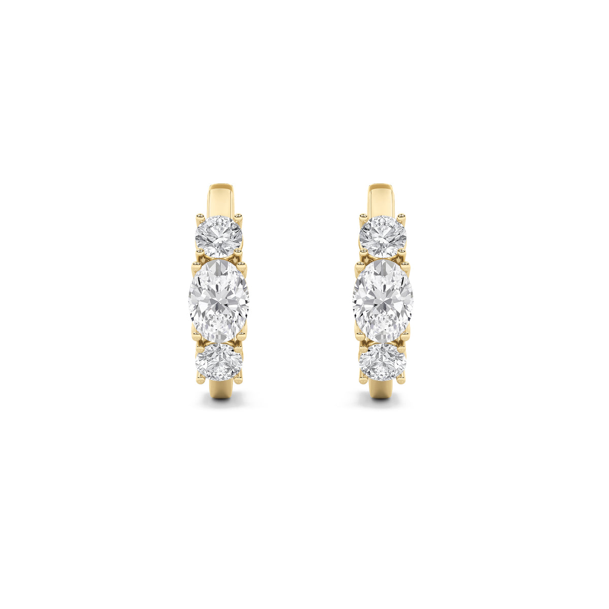 2.5 ct tw IGI Certified Oval Lab-Grown Diamond Three Stone Huggie Earrings in 14K Solid Gold - Yellow