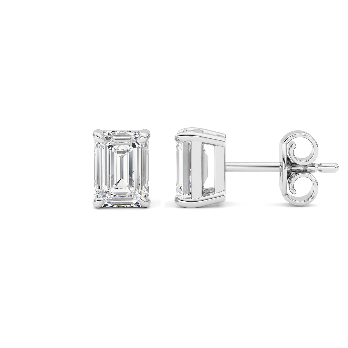 2 ct tw IGI Certified Emerald Lab-Grown Diamond Classic Basket Set Stud Earrings in 14K Solid Gold - White