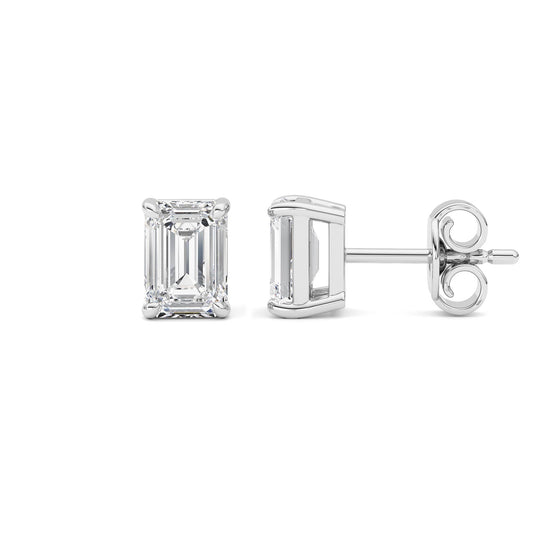 2 ct tw IGI Certified Emerald Lab-Grown Diamond Classic Basket Set Stud Earrings in 14K Solid Gold - White