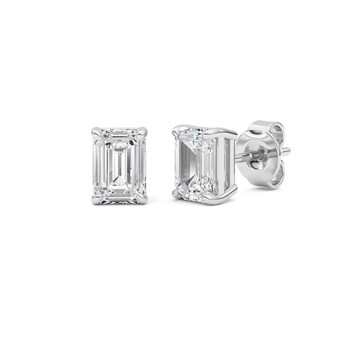 2 ct tw IGI Certified Emerald Lab-Grown Diamond Classic Basket Set Stud Earrings in 14K Solid Gold - White
