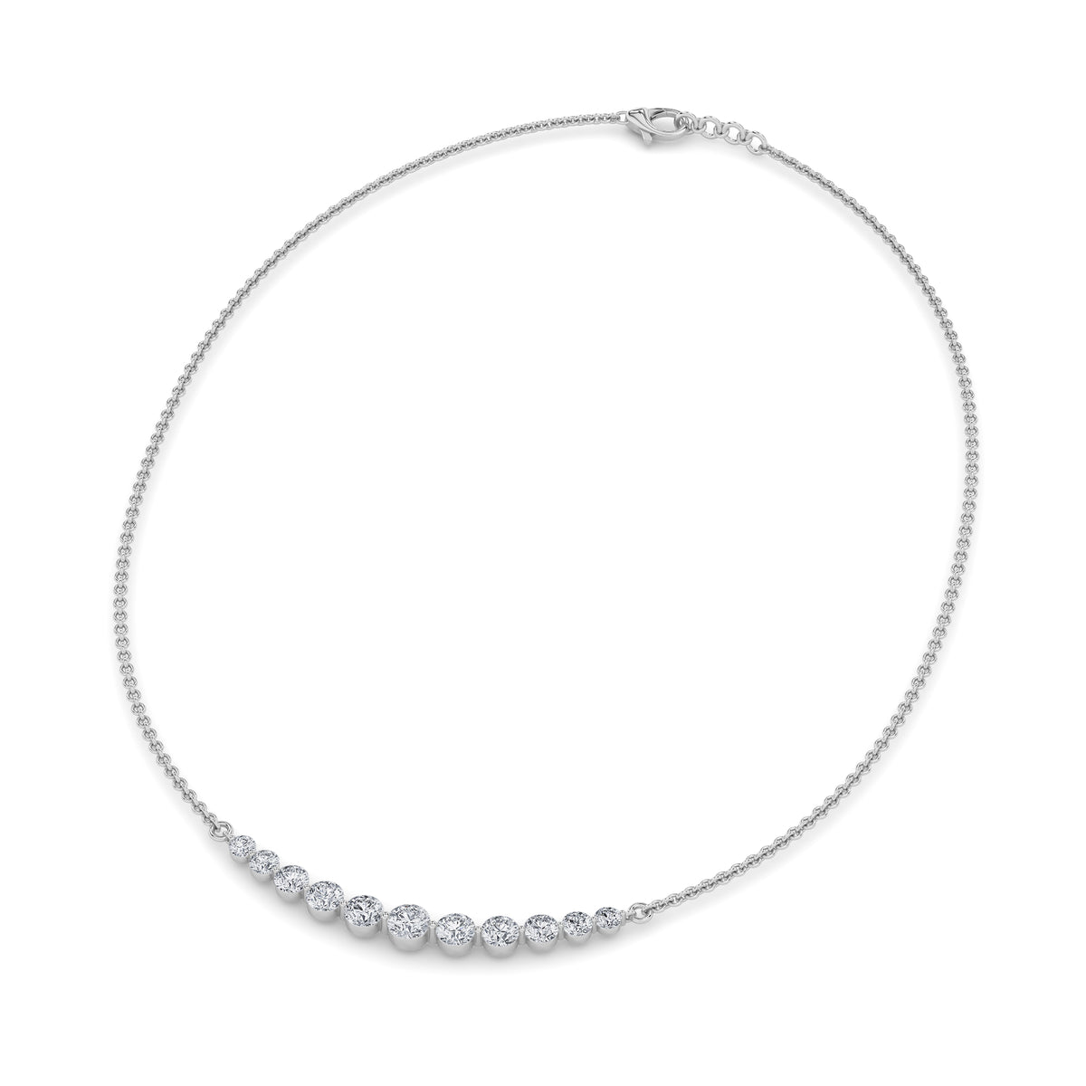 3 ct tw IGI Certified Round Lab-Grown Diamond Graduated Half Necklace in 14K Solid Gold - White