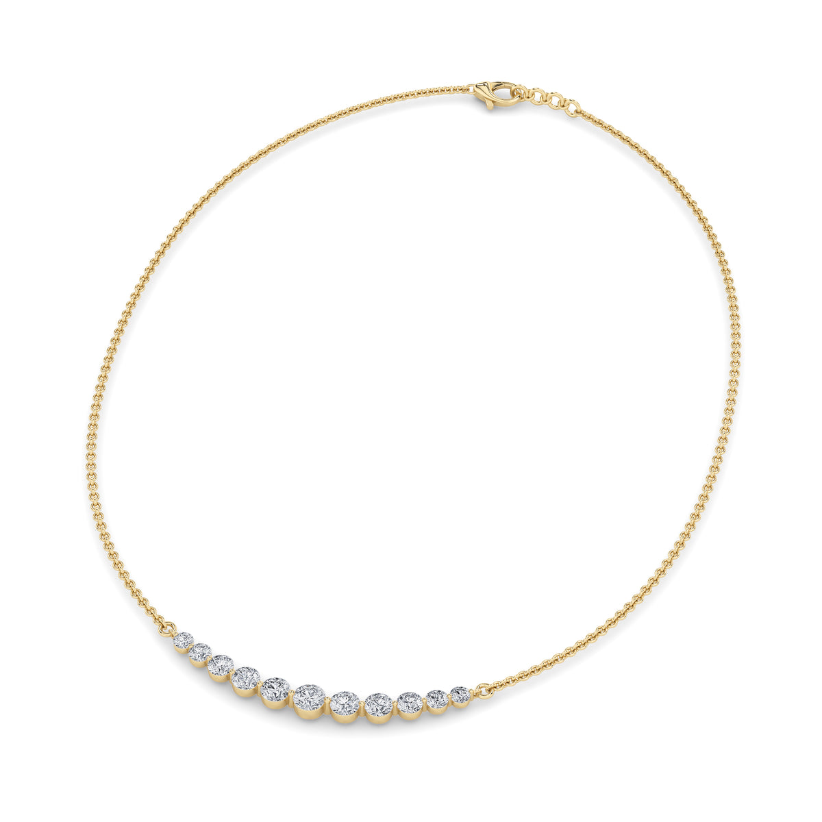 3 ct tw IGI Certified Round Lab-Grown Diamond Graduated Half Necklace in 14K Solid Gold - Yellow