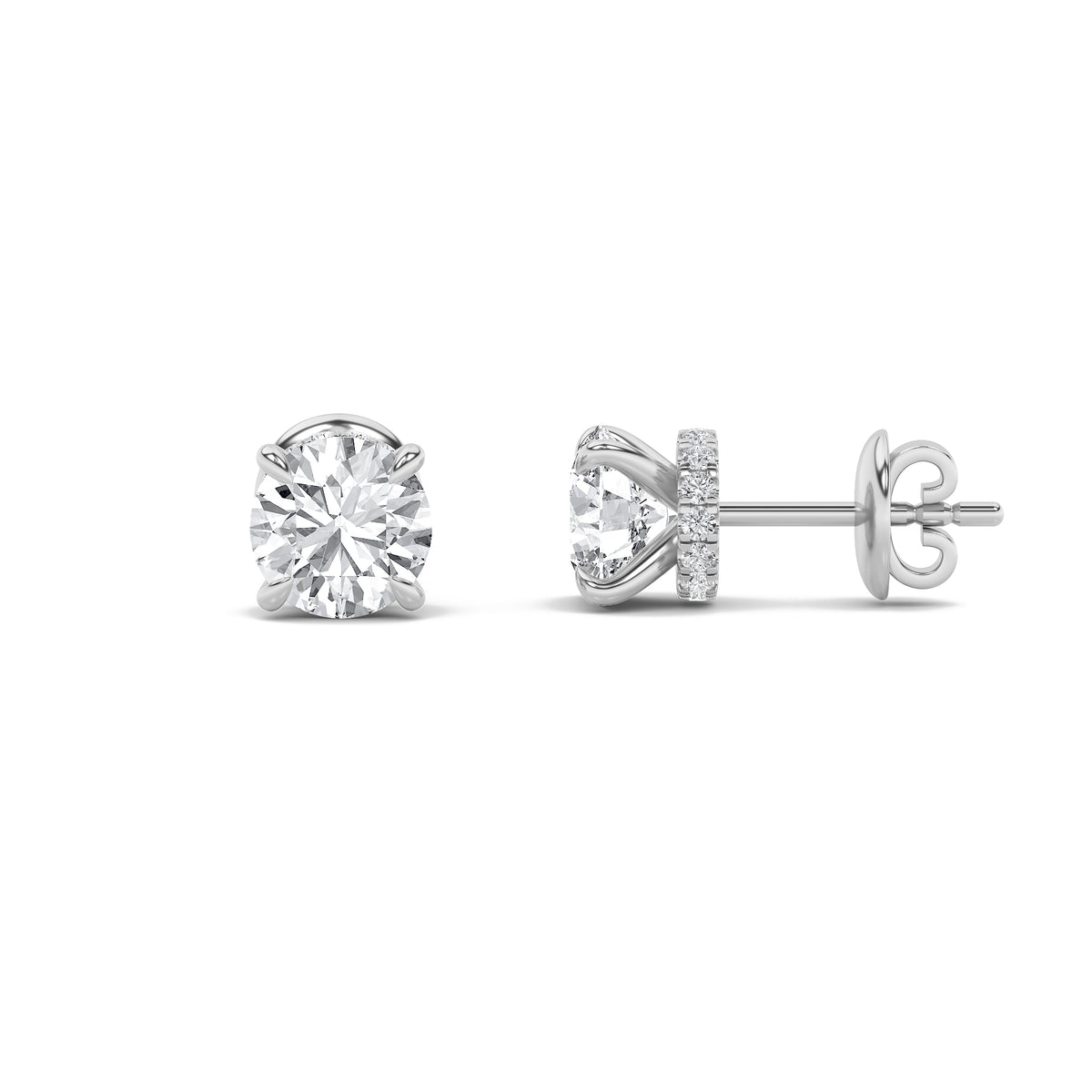 1 ct tw IGI Certified Round Lab-Grown Diamond Hidden Halo Stud Earrings in 14K Solid Gold - White