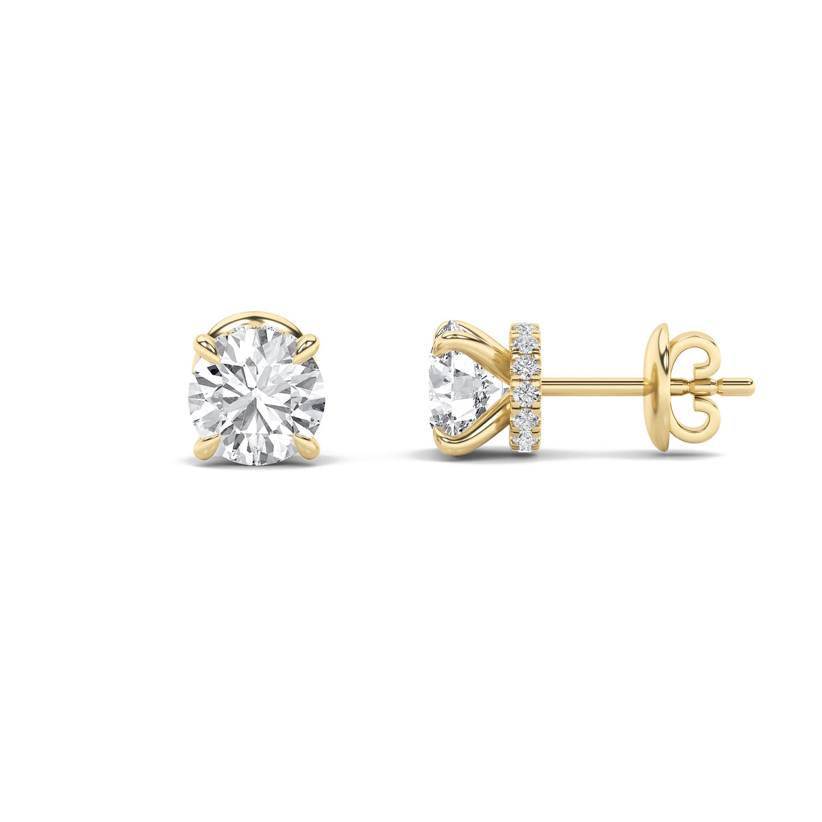 1 ct tw IGI Certified Round Lab-Grown Diamond Hidden Halo Stud Earrings in 14K Solid Gold - Yellow