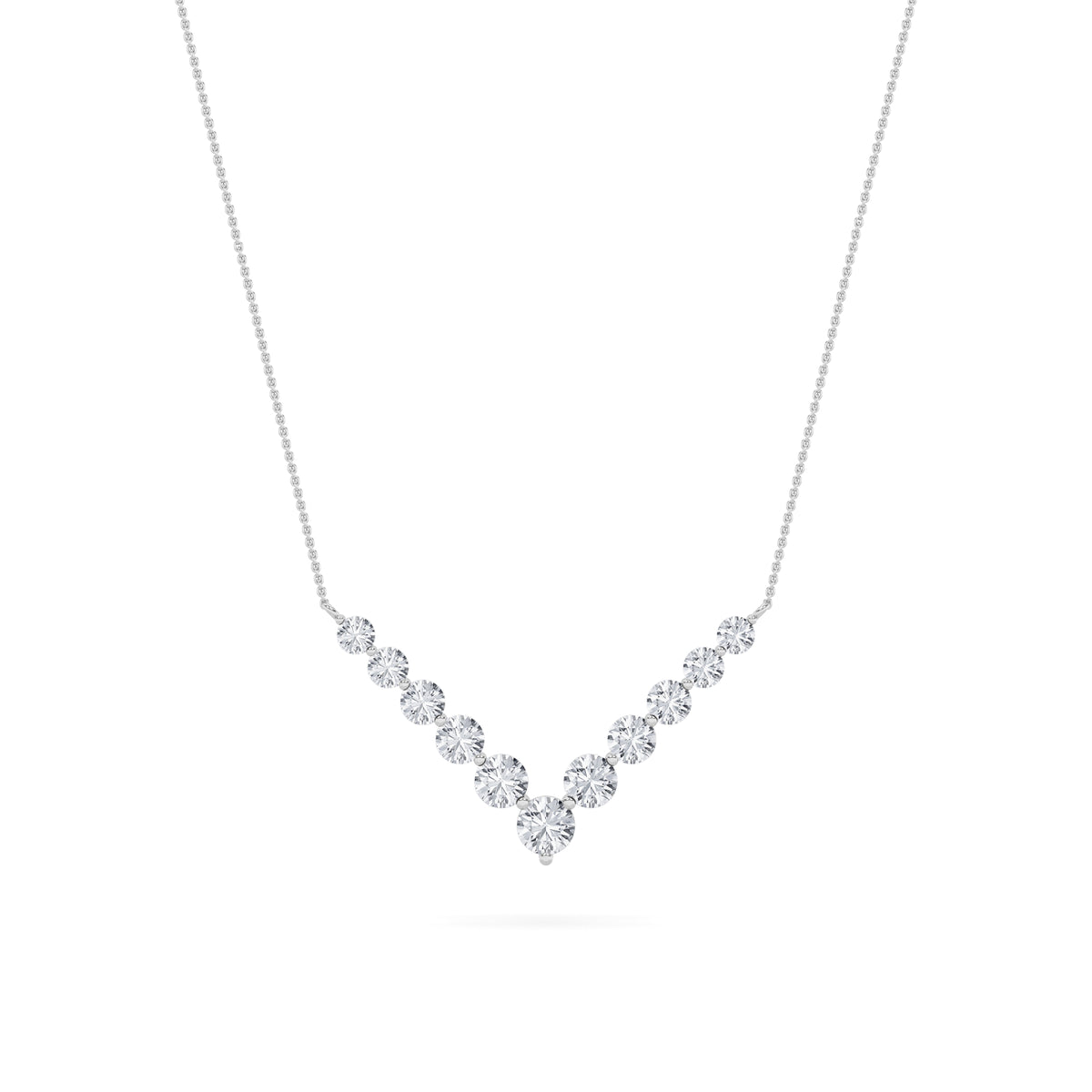 5 ct tw IGI Certified Round Lab-Grown Diamond Graduated V Necklace in 14K Solid Gold - White