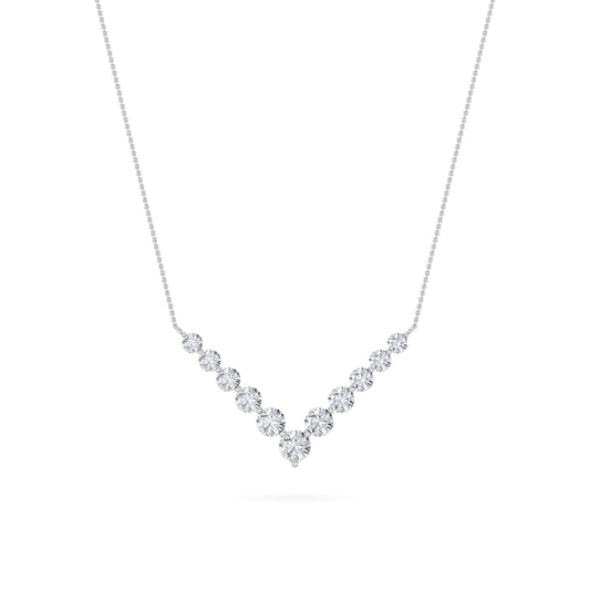 5 ct tw IGI Certified Round Lab-Grown Diamond Graduated V Necklace in 14K Solid Gold - White