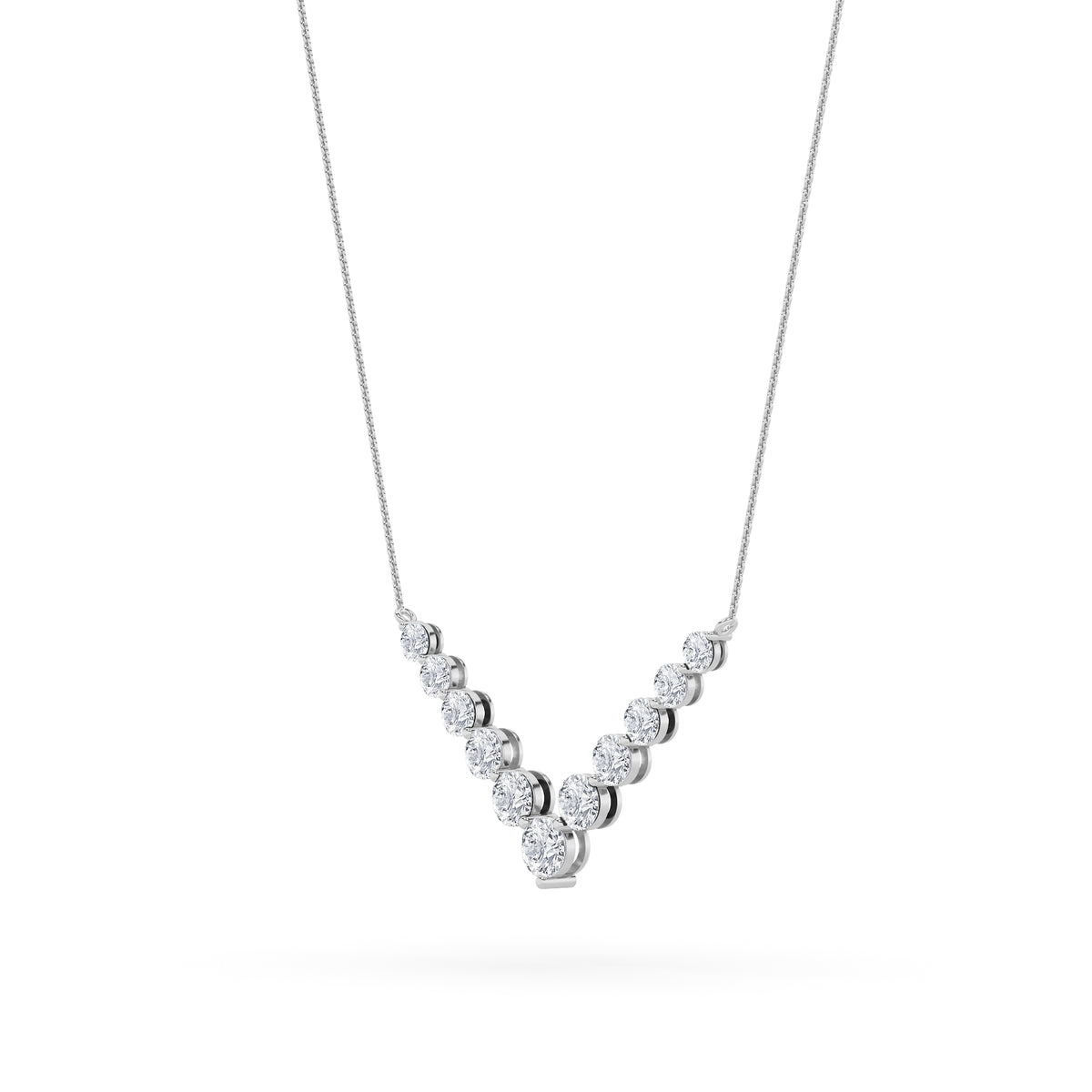 5 ct tw IGI Certified Round Lab-Grown Diamond Graduated V Necklace in 14K Solid Gold - White