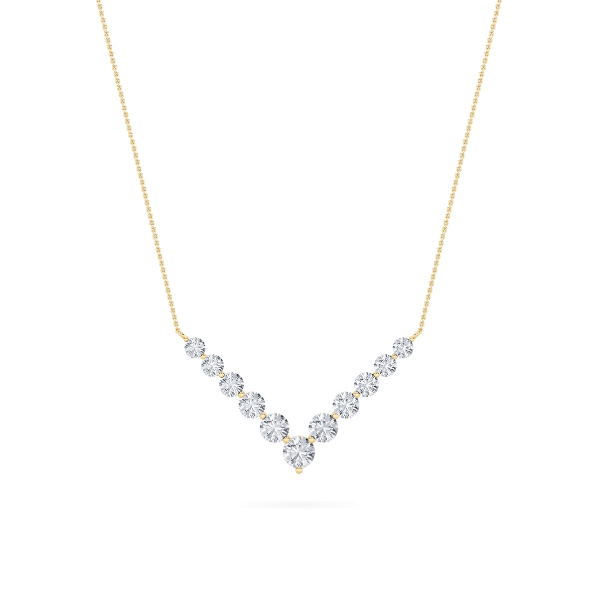 5 ct tw IGI Certified Round Lab-Grown Diamond Graduated V Necklace in 14K Solid Gold - Yellow
