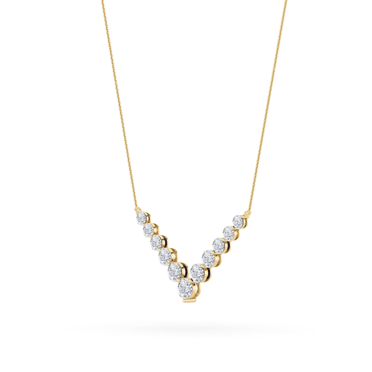 5 ct tw IGI Certified Round Lab-Grown Diamond Graduated V Necklace in 14K Solid Gold - Yellow